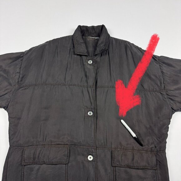 Vtg 100% Silk Quilted Long Coat Womens XL(?) Japanese Avant Garde Shimmer Black - Picture 11 of 11